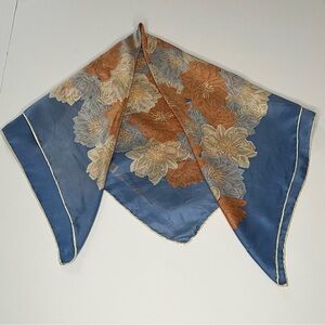 Vintage 1980's Anne Klein Signature Logo Silk Scarf Floral Hand Rolled Hem Japan